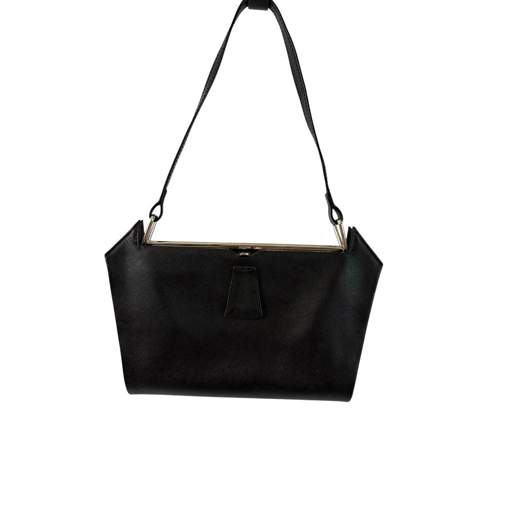 Vintage Lodis Black Shoulder Purse Bag Clip Closure Coin Mod Elegance Chic Retro